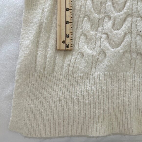 Nordstrom Wool Dress Stretch Cable Knit Sweater Midi Ivory Minimalist Size Large - Picture 9 of 10